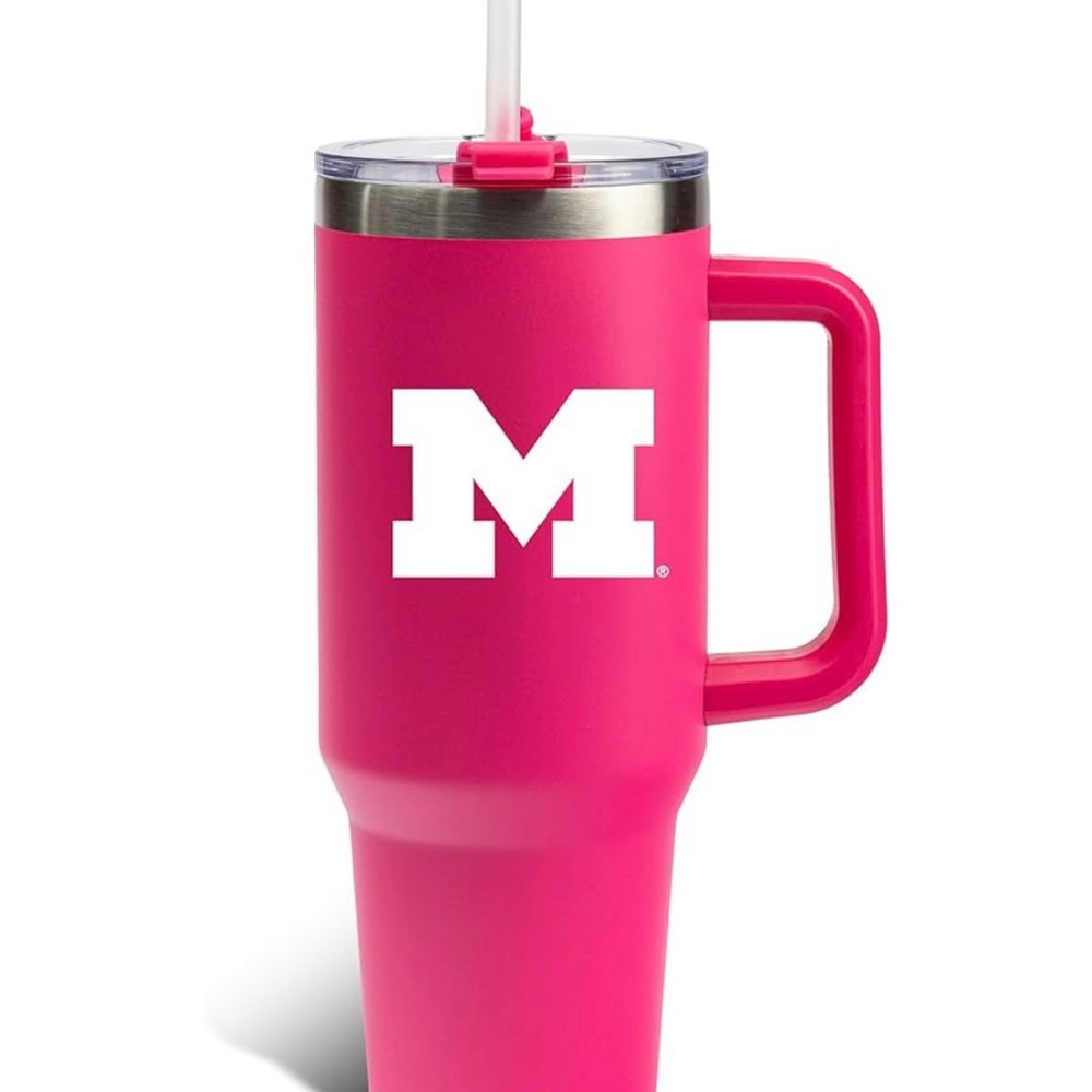 GO BLUE with Pink NIB Michigan Wolverines 40oz Tumbler W/ Straw - Picture 1 of 5